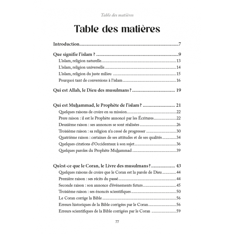 Découvrir l'islam par Rachid Maach - Éditions Al hadith - table des matières