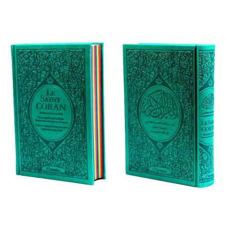 Le Saint Coran Rainbow (Arc - en - ciel) - Français, arabe, phonétique - Edition de luxe (Couverture Cuir Vert - Bleu) Al - imen