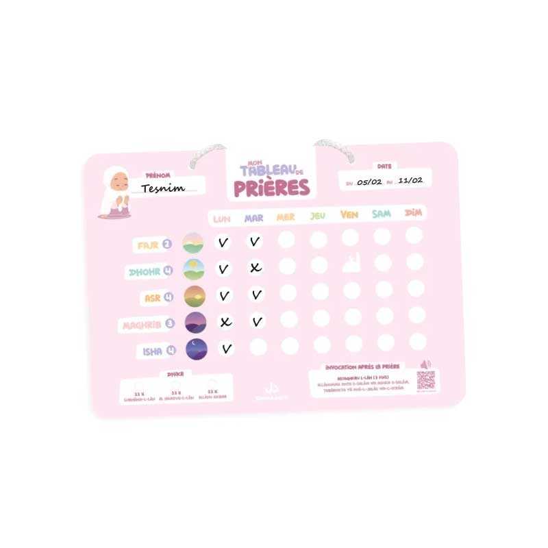 Mon tableau de prières - Pour un suivi hebdomadaire de mes 5 prières DeeniLearn Jeu Islam Rose 9782931241073 Librairie Musulmane Al-imen