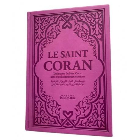 le-saint-coran-mauve-couverture-daim-pages-arc-en-ciel-francais-arabe-phonetique-maison-ennour